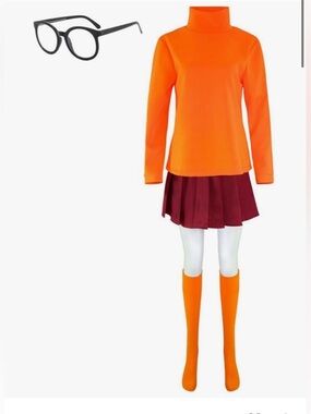 Velma Cosplay Costume   Size  Medium ,  she Top Skirt, No Socks Glasses
